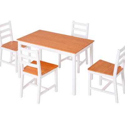 Modern 5 Piece Small Space Kitchen Dining For 4, Wood Chairs, Rustic White Room Table And Chairs , Breakfast Nook