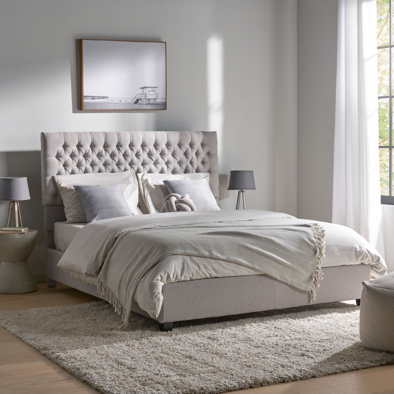 Akashia Upholstered Platform Bed, Light Gray