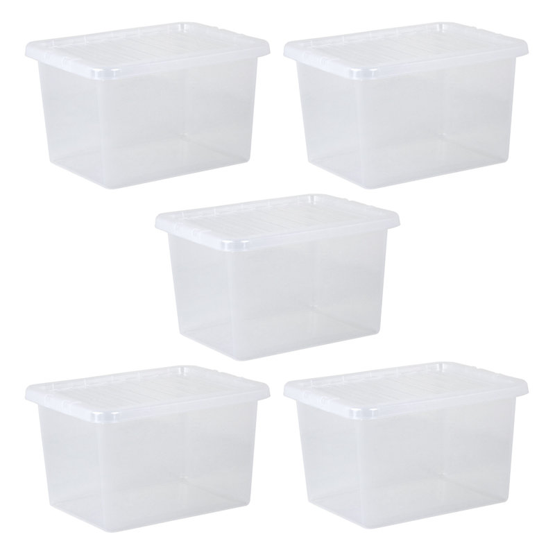Wham Crystal 25L Plastic Storage Box Pack of 5 Clear