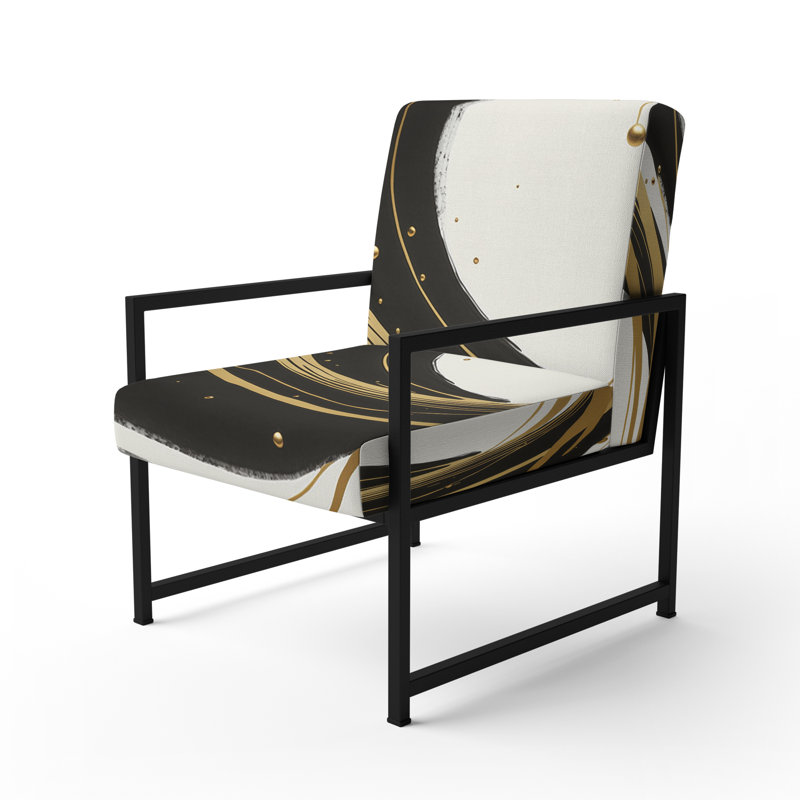 Fauteuil rembourré moderne, noir, argent et or, Noir, noir, noir, noir