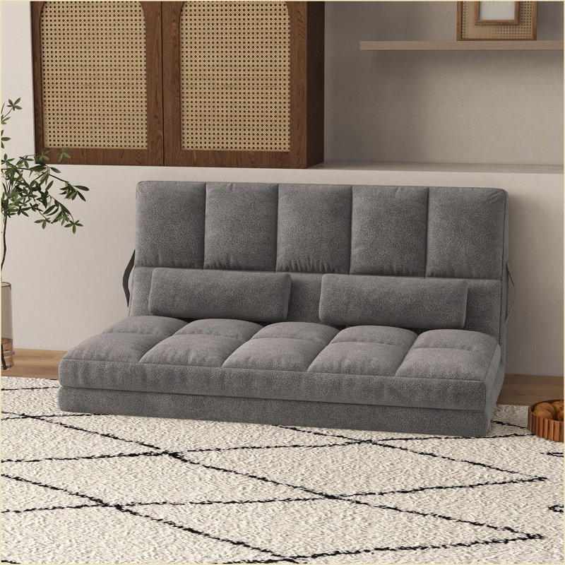 Fauteuil convertible Lazy - fauteuil convertible avec dossier / appui-tête réglable + 2 coussins | Gris foncé | Polyester