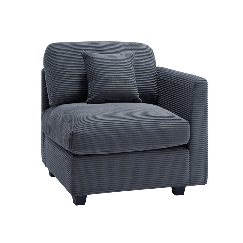 Zayva Corduroy Fabric Right Armrest Seat Module Side Chair For Modular Sectional Sofa, Dark Gray Corduroy 
