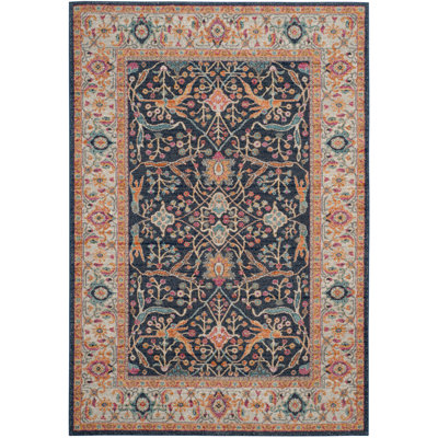 Christa Oriental Cream/Navy/Orange Area Rug