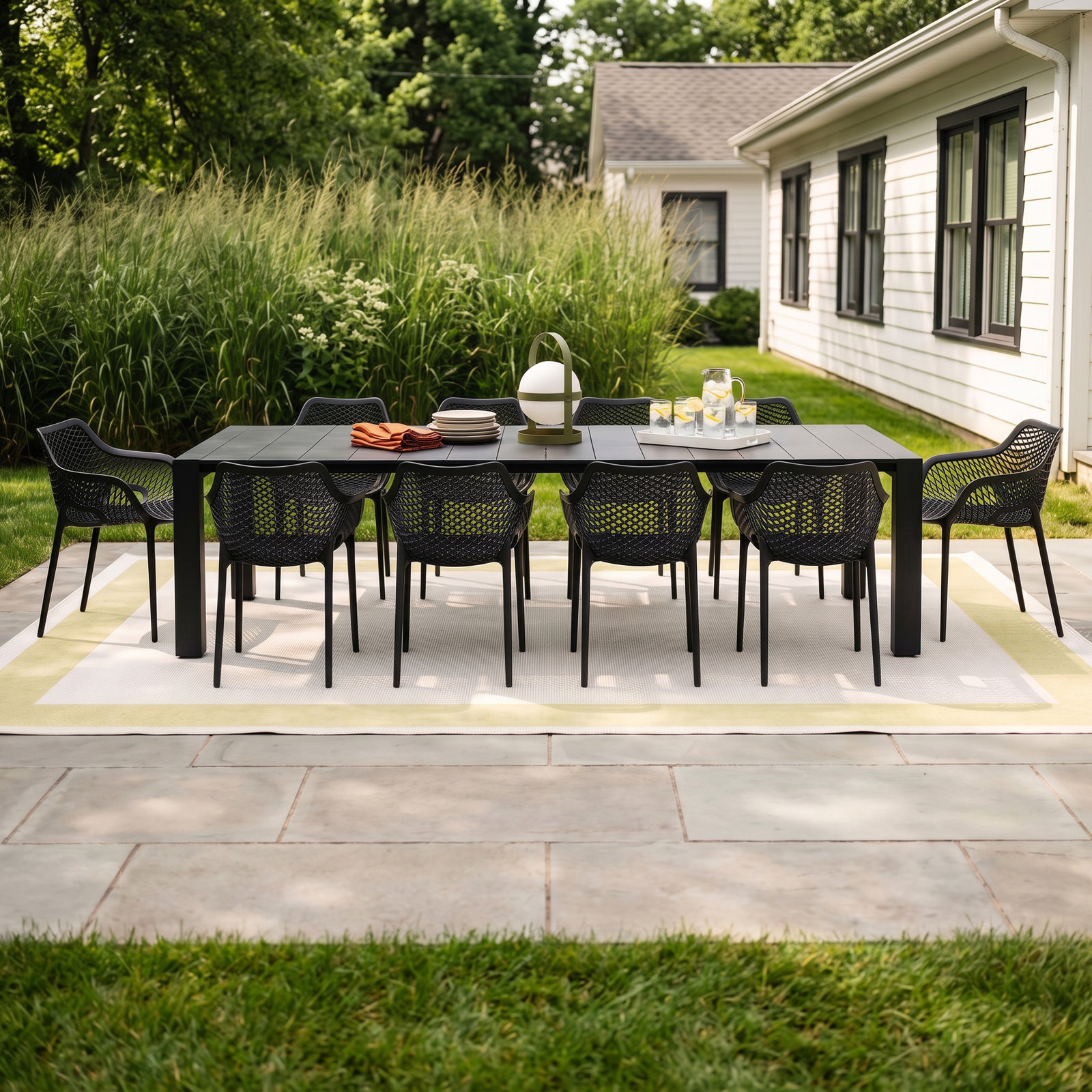 Farrah 118" Patio Dining Set, Black