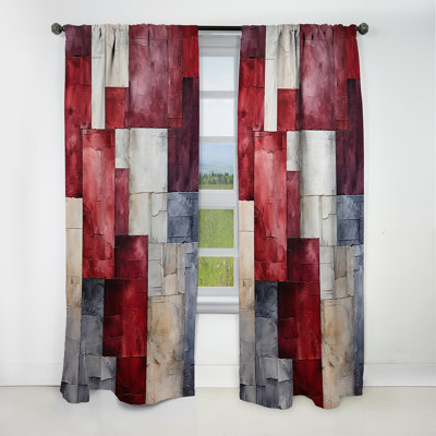 Maroon Mosaics Abstract Shapes - Rideau Shapes - Rideau abstrait en velours occultant - 1 panneaux