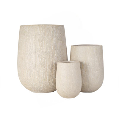 U_Style Egg-Shaped Lightweight MGO Outdoor Planter Set Of 3,Modern Stone-Look Textured Flower Pots With Drainage Holes And Rubber Plug, Suitable For Patio, Garden, Poolside & Indoor