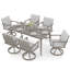 Ensemble de salle à manger d'extérieur, ensemble de salle à manger pivotant en aluminium avec trou pour parasol, ensemble de mobilier d'extérieur pivotant à 360 °, chaises et table pivotantes pour terrasse, jardin, cour arrière, chêne chaulé-1939504778