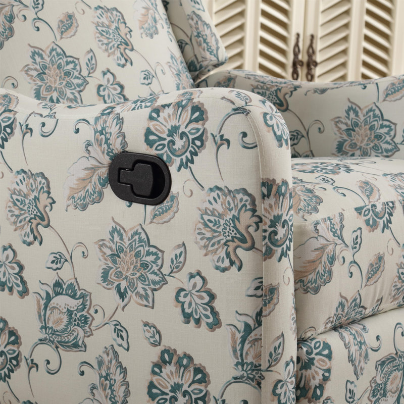Asire 27.5" Floral Manual Swivel Glider Rocking Upholstered Recliner with Wingback, Green