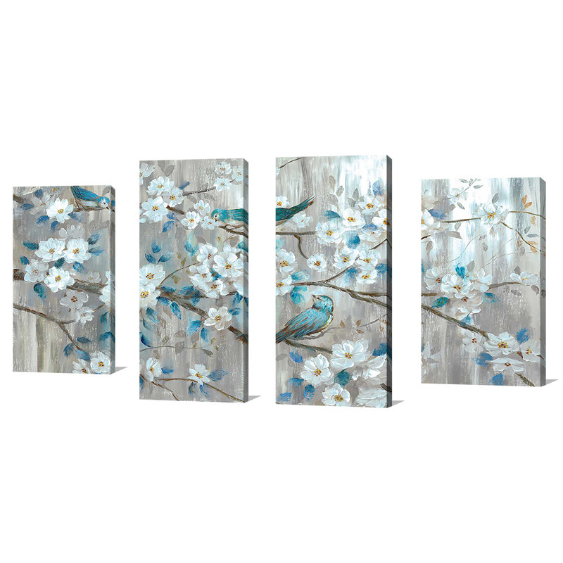 Bleu sarcelle - ensemble de 4 toiles tendues, H 30 po x l 56 po x P 1 po