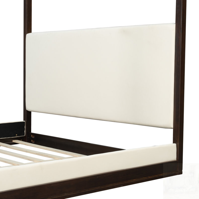 Lit plateforme à baldaquin en bois avec tête de lit, structure et tissu en tissu pour un confort élégant, King, Espresso