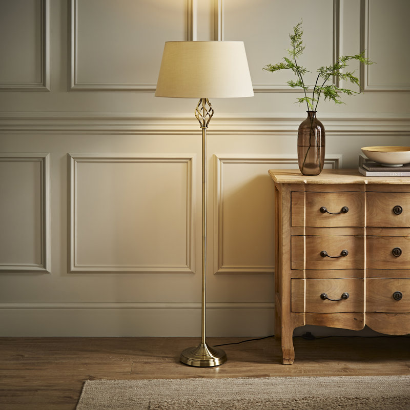 Tegan 151cm Traditional Floor Lamp, Beige, Brass, Not Included