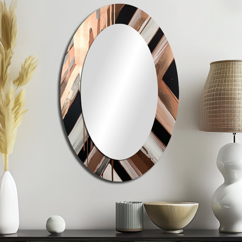 Rosegold Embracing Essence Of Lines II - Modern Oval Wall Mirror, 36" x 24"