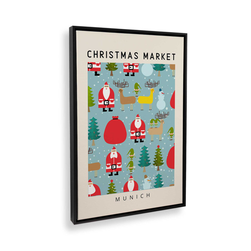 Munich Christmas Market Print on Canvas, Black Floater Framed, 48.75" H x 32.75" W