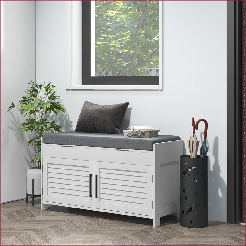Banc à chaussures, rangement pour hall d'entrée moderne avec rangement dissimulé, tablettes réglables | Blanc neige | Panneau de fibres à densité moyenne