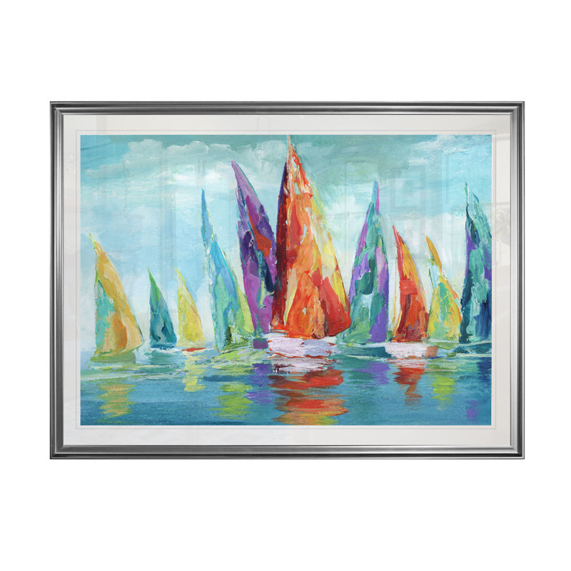 « fine day voilier », reproduction, H 20 po x l 24 po x P 1,5 po, Cadre argenté