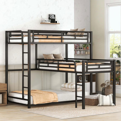 L-shaped Metal Triple Twin Size Bunk Bed
