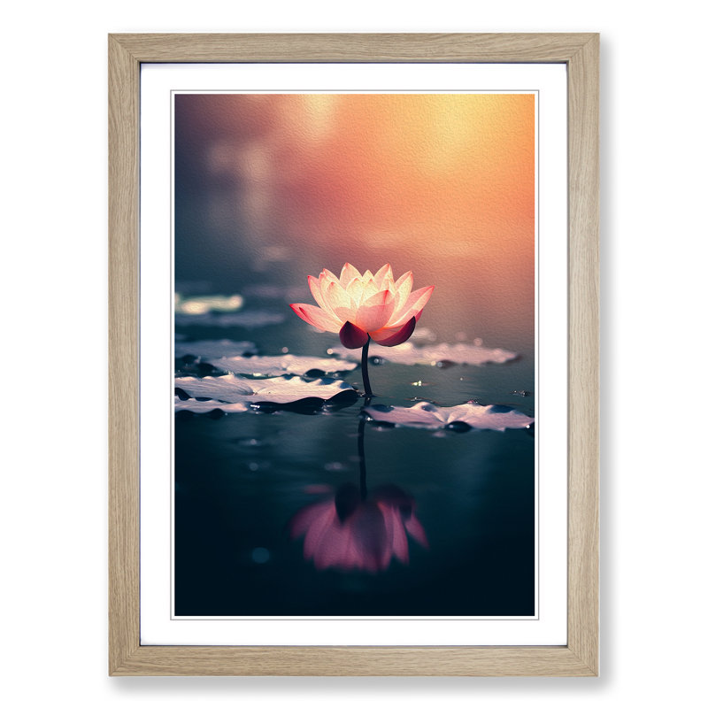 Water Lily Pond Minimalism - Single Picture Frame Print on Wood, Oak Framed, 34cm H x 25cm W