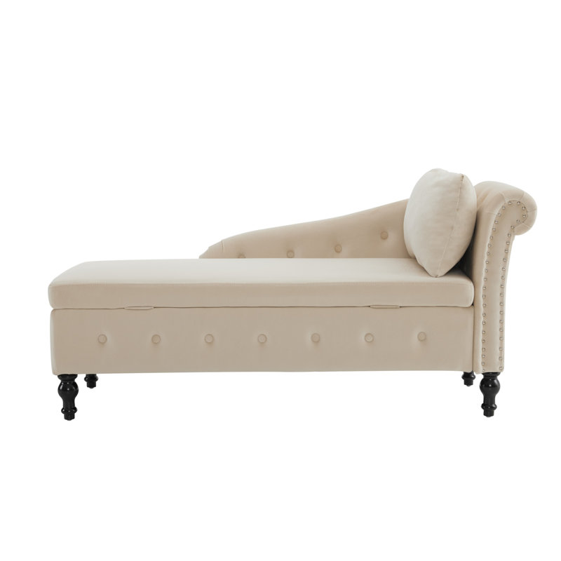 Getchell Velvet Chaise Lounge, Beige