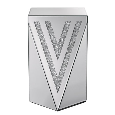 Inverted Triangular Mirror Square Table, Crystal Diamond Inlaid Coffee Table, Silver Glass Side Table Suitable For Corridors, Living Rooms, Corners, Bedrooms, Sofas