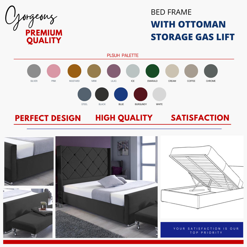 Upholstered Ottoman Storage Bed, Black, Single (3')
