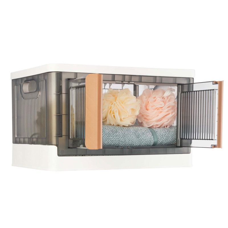 Collapsible Storage Bin - 8.4 Gal Large Capacity Organizer With Lid, Double Doors, And Wheels - Stackable Storage Containers