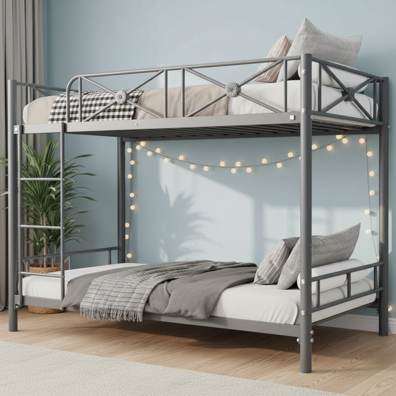 Lit simple superposé simple - structure en acier, gris, utilisation scolaire, Gris