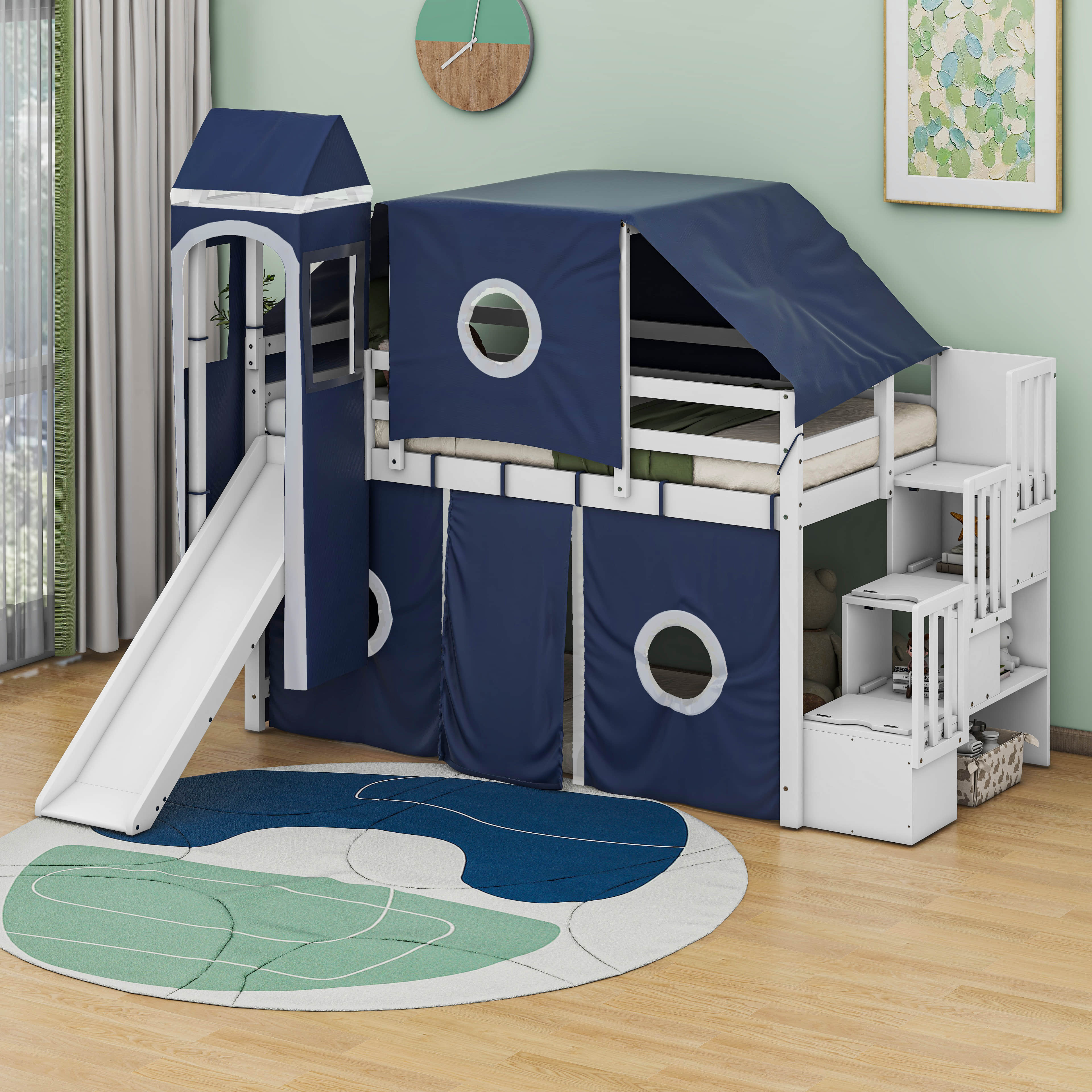 Cosmic Twin Size Loft Bed with Tent and Tower Wayfair