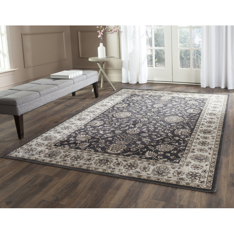 Setser Viscose Oriental Rug in Ivory/Anthracite, Rectangle 4' x 5'3"