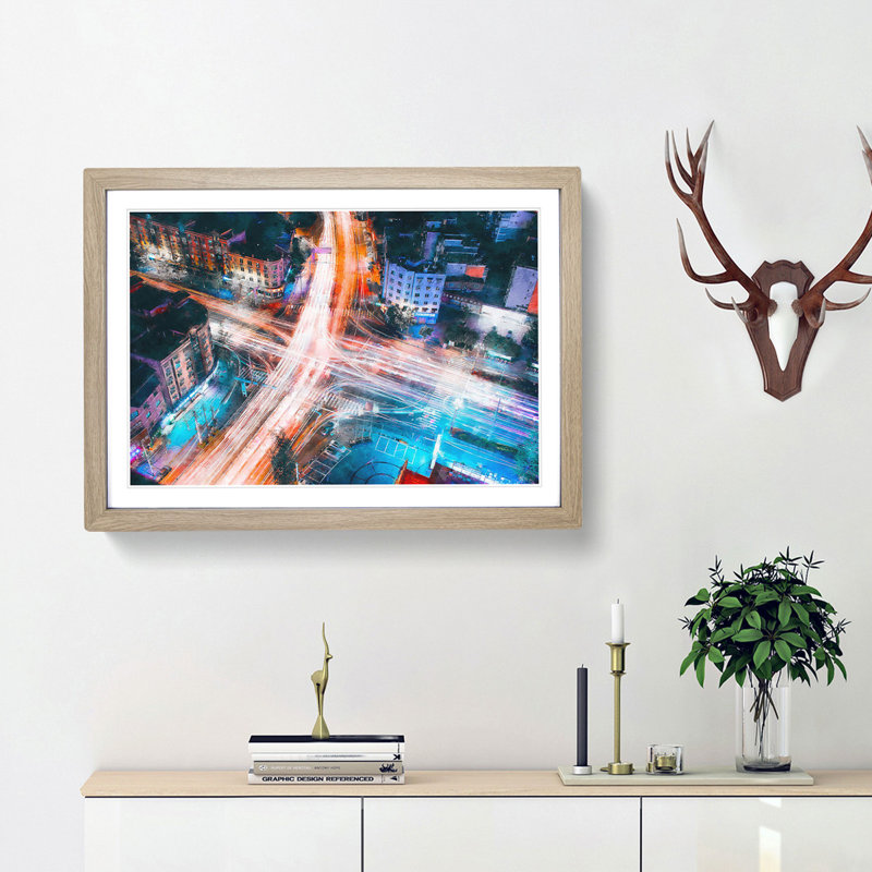 Urban City Lights - Picture Frame Graphic Art Print, Oak Framed, 62cm H x 87cm W x 2cm D