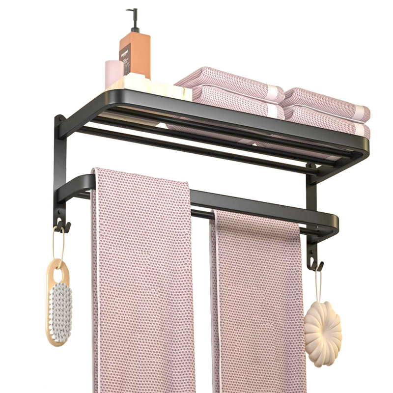 Porte-serviettes 14,9 pouces en acier inoxydable, convient aux porte-serviettes de salle de bain, avec barres à serviettes doubles, support mural pour salle de bain, avec crochets, porte-serviettes pour hôtel