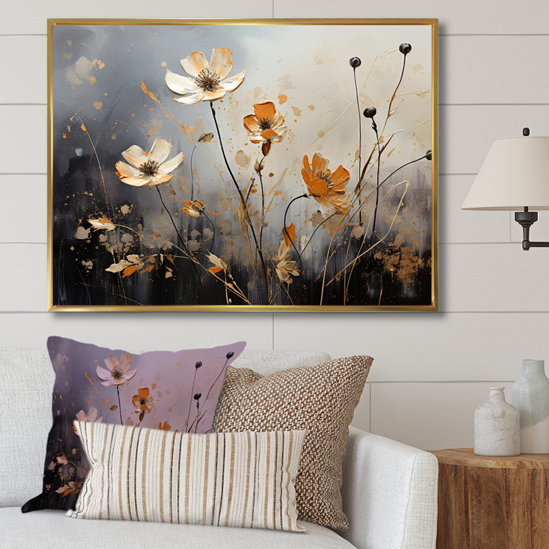 «Moody Flower Meadows» sur toile, H 24 po x l 32 po x P 0,5 po, Cadre flottant doré