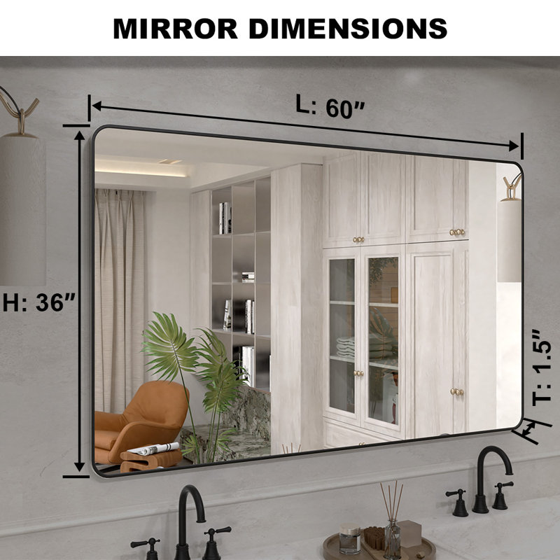 Vista 60 in. W x 36 in. H Rectangular Framed Wall Bathroom Vanity Mirror in Matte Black, Matte Black, 36" x 60"