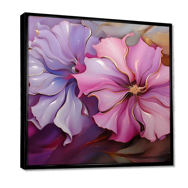 Bannos - pivoine, décoration murale, Cadre flottant noir, bois massif, H 16 po x l 16 po