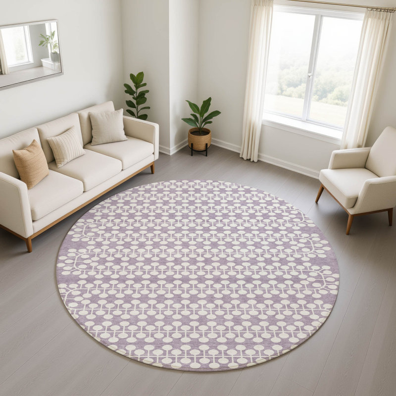Premium Machine Washable Mayfield AMF2247 Geometric Rug, 8' Round, Lavender