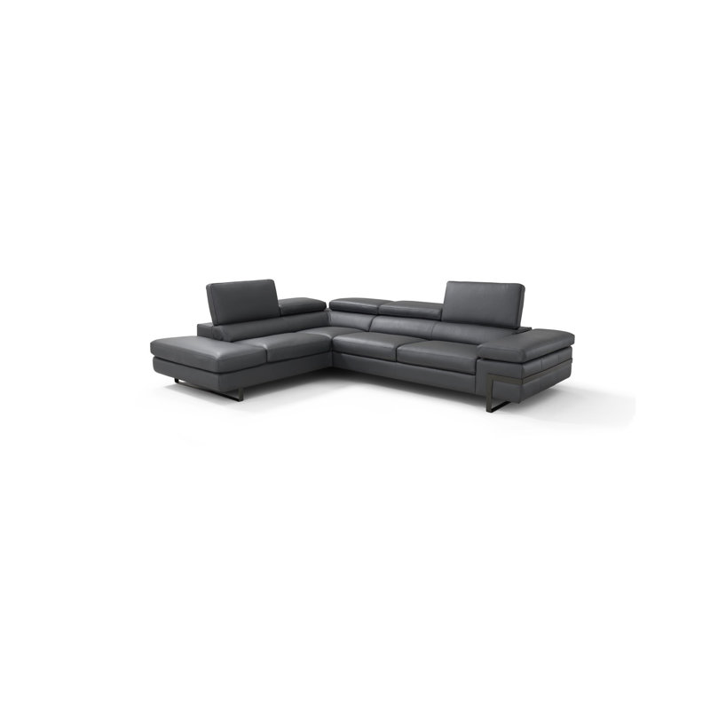 Besi Upholstered L-Shaped Sectional Left Hand Facing, Light Gray Genuine Leather, Left Hand Facing
