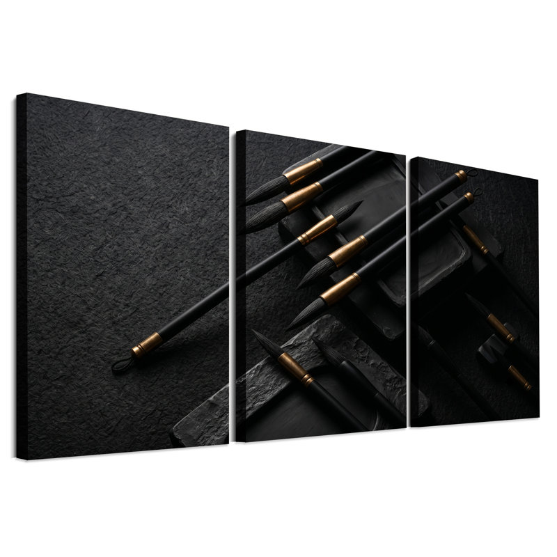 «Black Calligraphy Brushes», ensemble de 3 toiles, H 24 po x l 16 po x 3 pièces