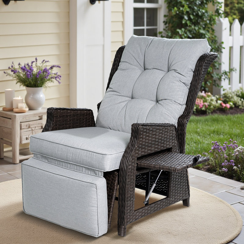 1 fauteuil d'extérieur en osier avec dossier et repose-pieds réglables 1 pièce, Gris clair