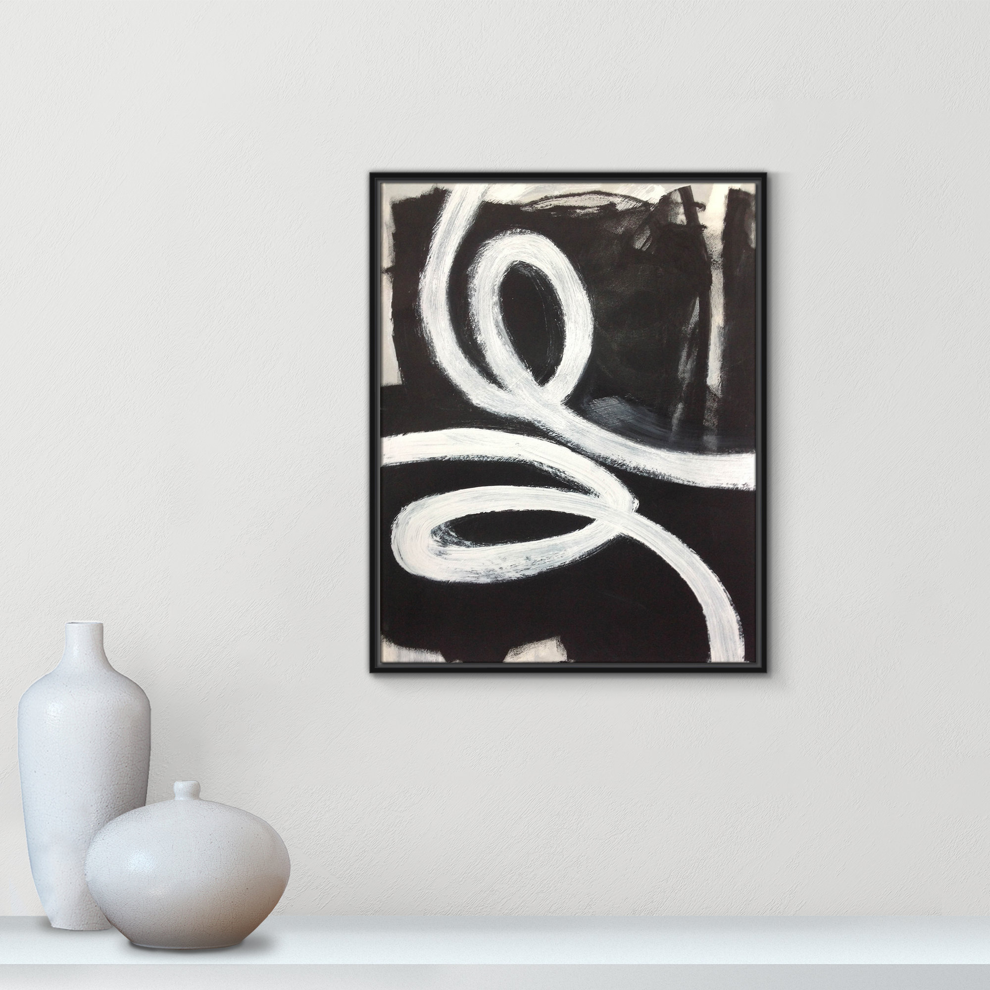 Ansonia Swirly Swirls I by , 29.5" H x 23.5" W x 2" D, No, Black Floater Framed