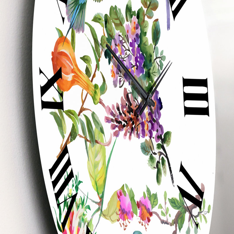 Flowers and Colourful Birds II Wall Clock, Small