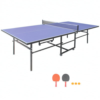 Ensemble de table de ping-pong pliable et portatif bleu 9 * 4,1 pi pour les jeux d'intérieur avec filet, 2 raquettes et 3 balles