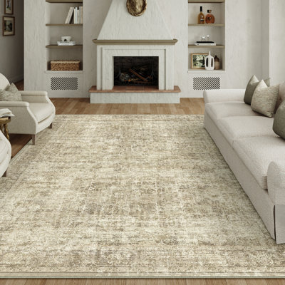 Tapis beige lavable avec envers antidérapant Ladonya