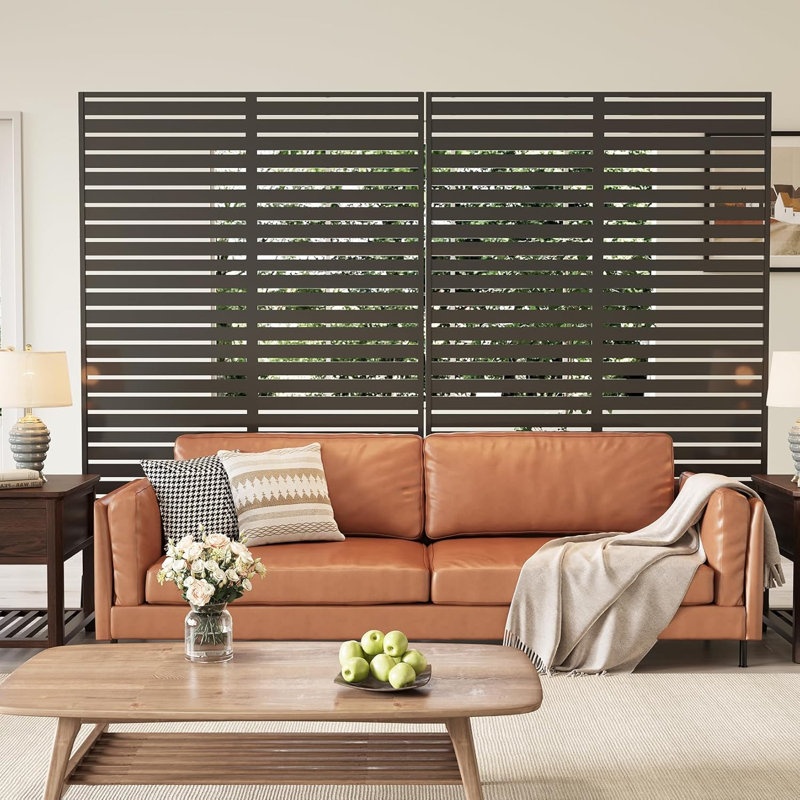 Freestanding Metal Privacy Screen, Laser Cut Decorative Garden Fence Panel with Stand, Rustproof Galvanised Steel Divider, 183x120cm, Black,  Louver Style
