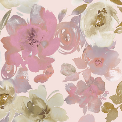 Pink And Gold Floral 2 - Wrapped Canvas Painting