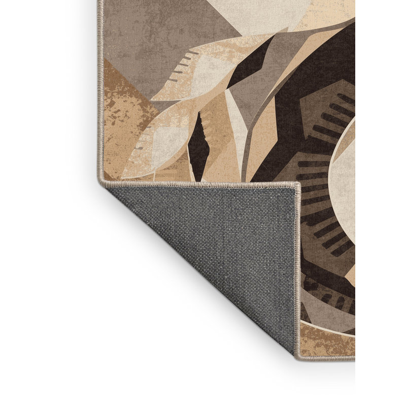 Tapis doux moelleux à motif géométrique d'inspiration mondiale en lin et beige, 4 x 6