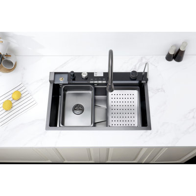 Évier de vaisselle en acier inoxydable 304 - Antirouille avec distributeur de savon Rouille de cuisine - Bouton de contrôle du drainage