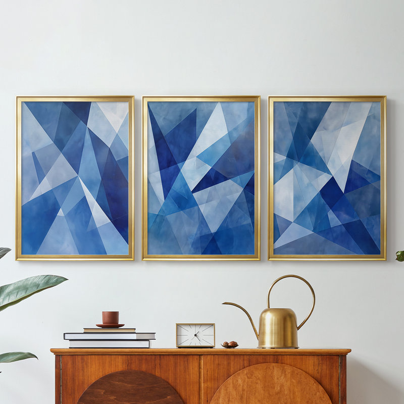 ABSTRACT Series Lxxxv - Toile tendue sur mesure avec châssis, 3 pièces, H 21 po x l 30 po, Doré