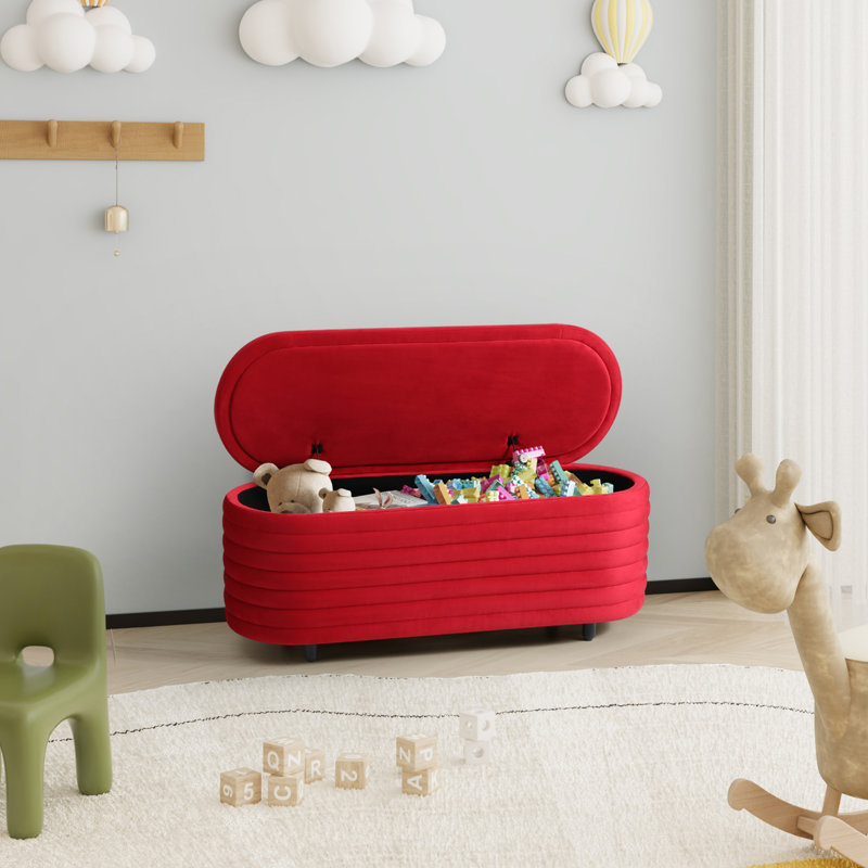 Banc de rangement rembourré en polyester Farrah, H 18,1 po x l 42,5 po x P 17 po, Rouge