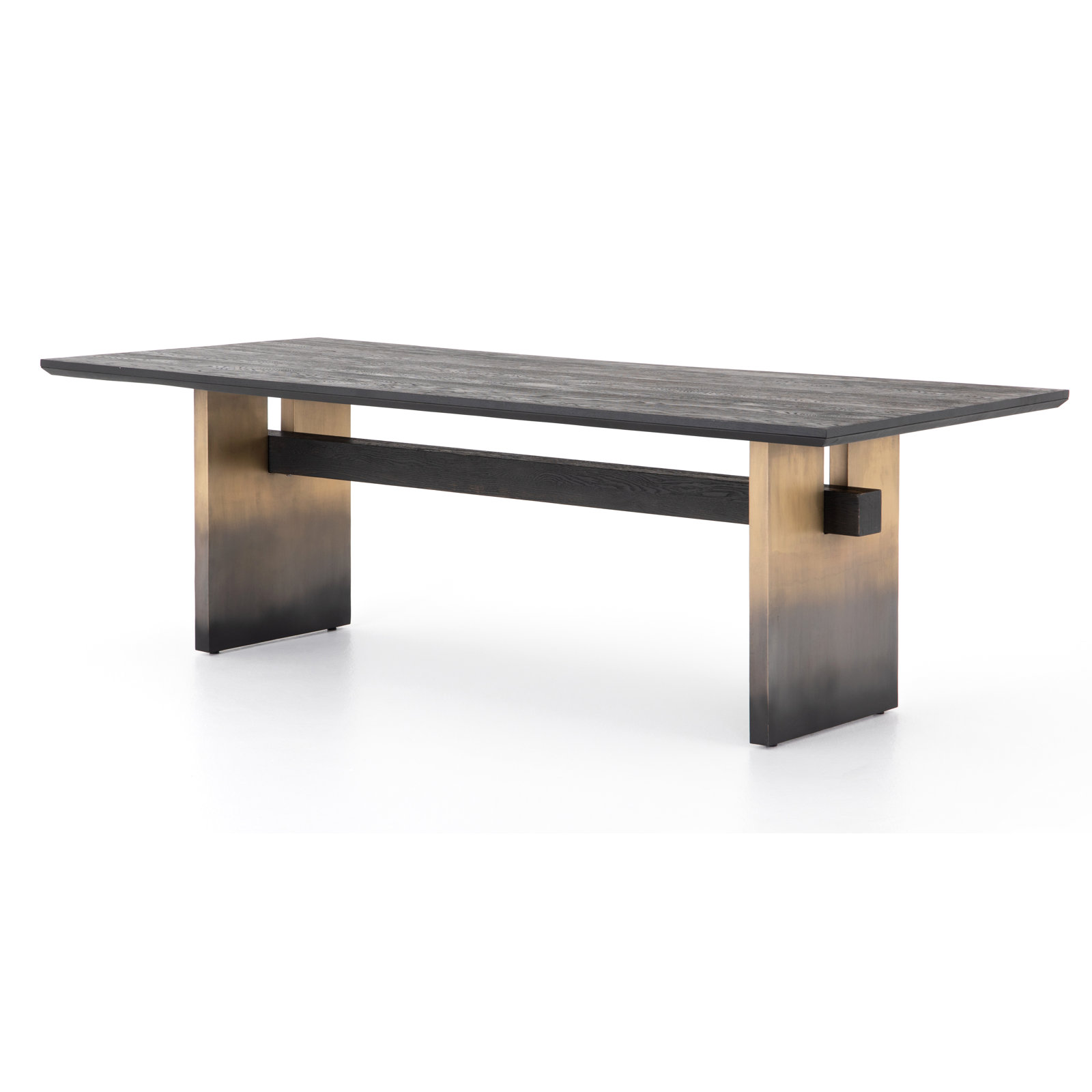 94'' Dining Table, Black Oak Top/Ombre Brass Base