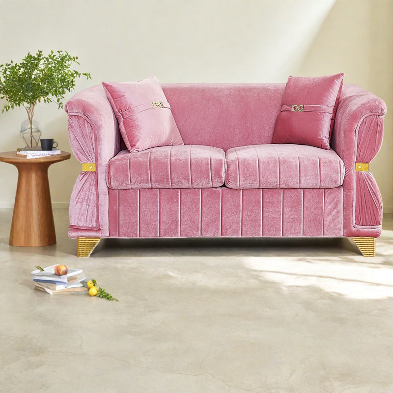 Causeuse en velours moderne avec causeuse compacte de 61,8 pouces avec garniture en métal doré