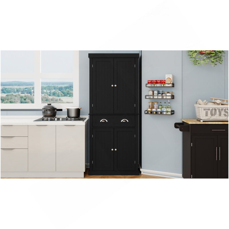 Armoire de rangement pour garde-manger de 71 po, avec 4 portes, tiroir, 2 tablettes réglables, armoire autoportante pour le salon de la salle à manger, buanderie - noir
